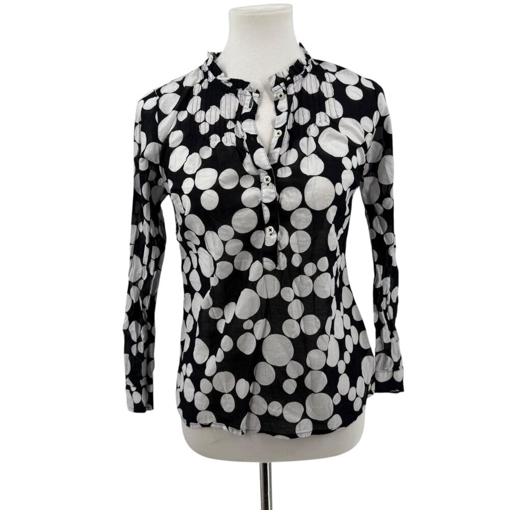Talbots Petite Black & White Polka Dot Button-Up Blouse  100% Cotton  Made In In